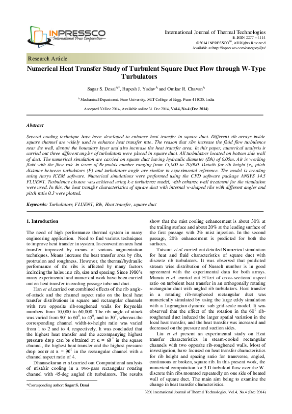 (PDF) Numerical Heat Transfer Study of Turbulent Square Duct Flow ...