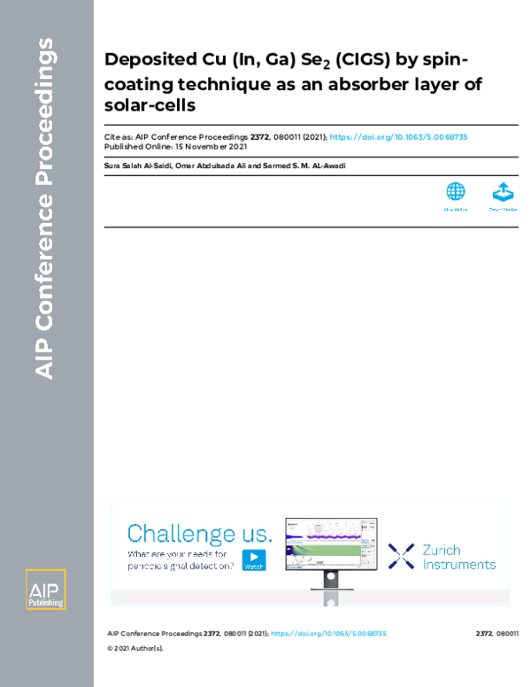(PDF) Deposited Cu (In, Ga) Se2 (CIGS) by spin-coating technique as an ...