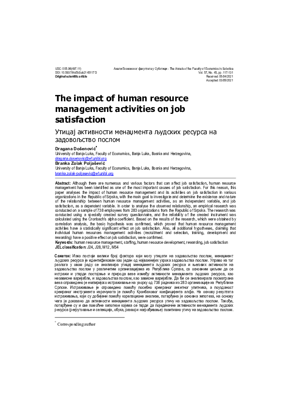 (PDF) The impact of human resource management activities on job ...