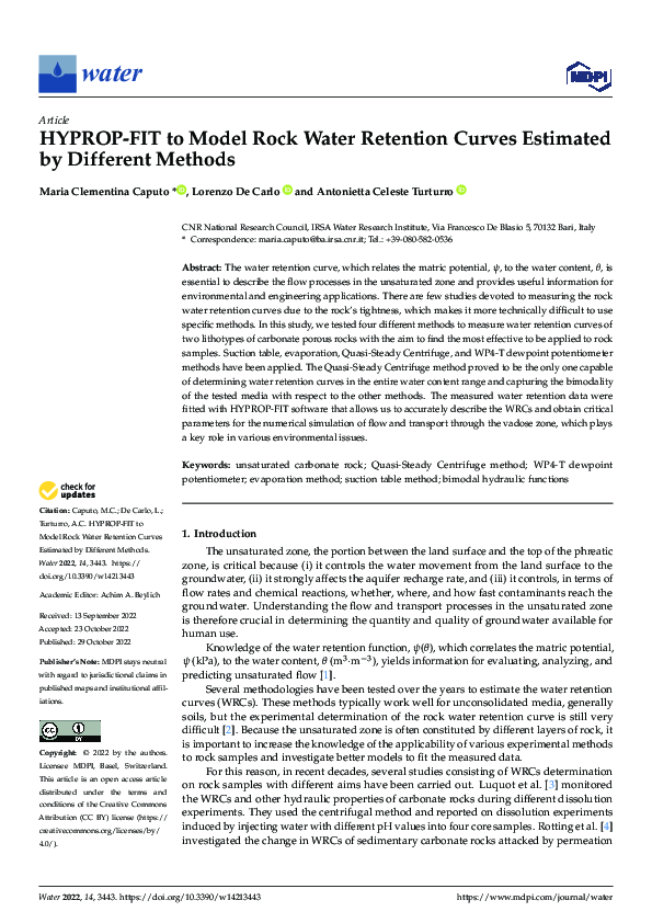 (PDF) HYPROP-FIT to Model Rock Water Retention Curves Estimated by ...