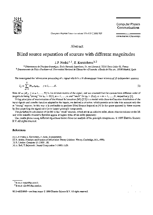 (PDF) Blind source separation of sources with different magnitudes