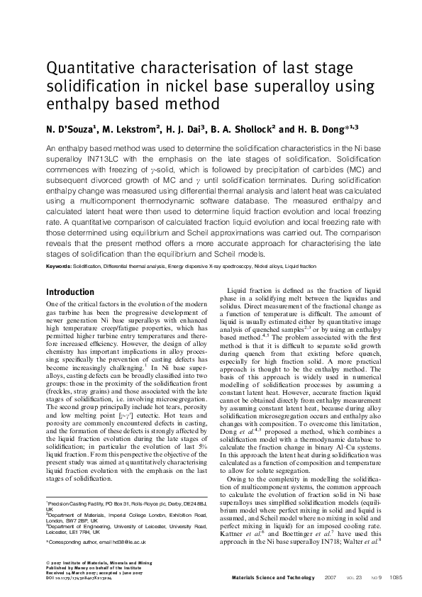 (PDF) Quantitative characterisation of last stage solidification in ...
