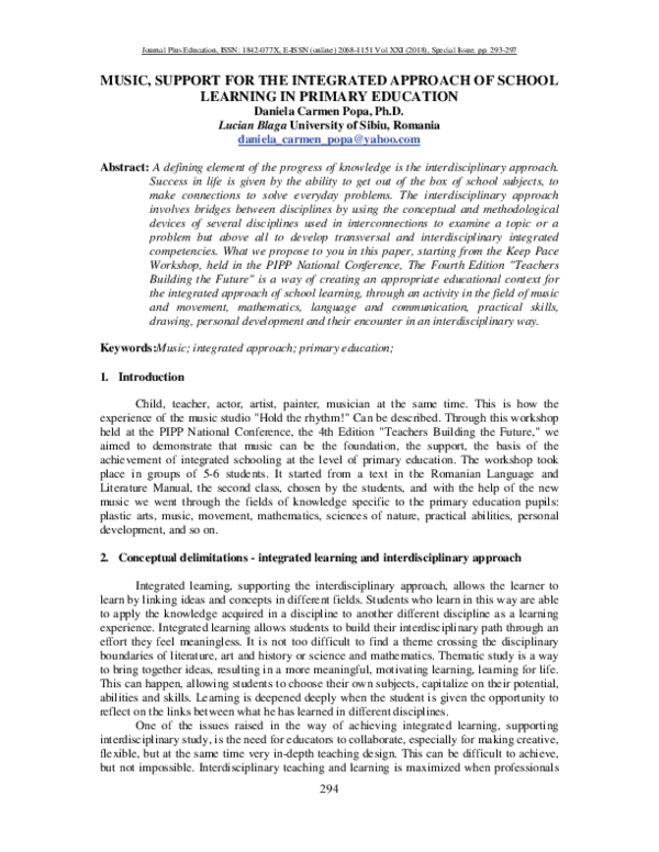 (PDF) Music, Support for the Integrated Approach of School Learning in ...