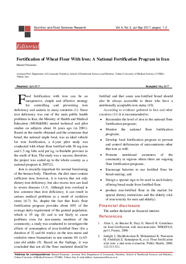 (PDF) Fortification of Wheat Flour With Iron: A National Fortification ...