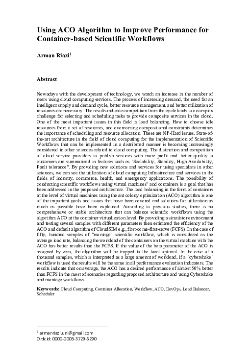 (PDF) Using ACO Algorithm to Improve Performance for Container-based ...