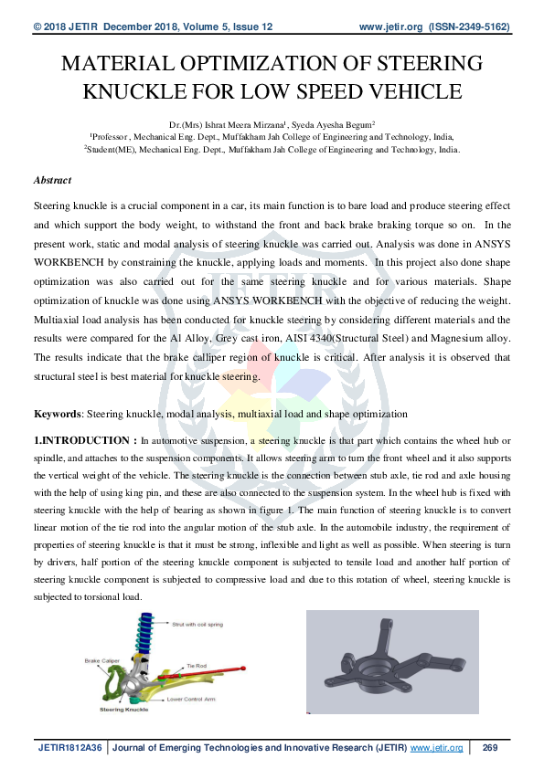 (PDF) Material Optimization of Steering Knuckle for Low Speed Vehicle