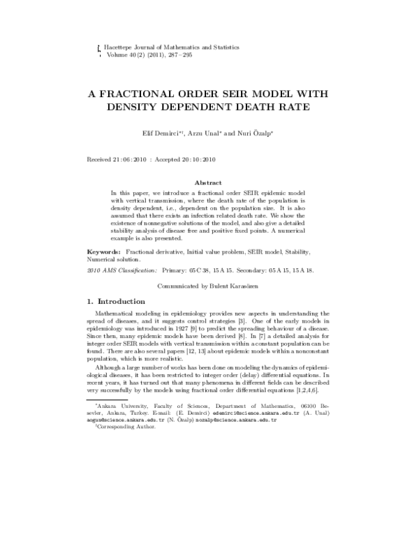 (PDF) A fractional order SEIR model with density dependent death rate