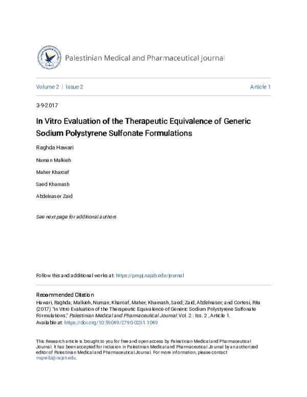 (PDF) In Vitro Evaluation of the Therapeutic Equivalence of Generic ...