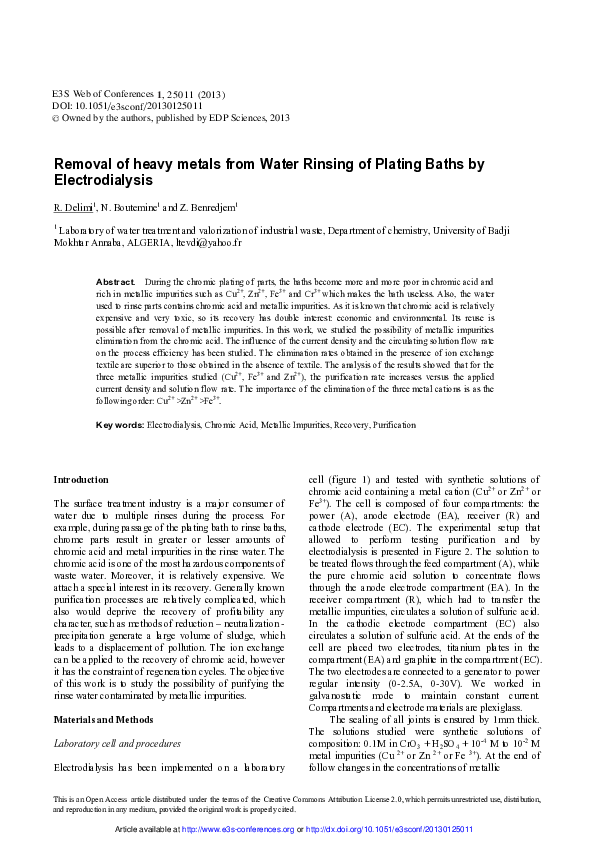 (PDF) Removal of heavy metals from Water Rinsing of Plating Baths by ...
