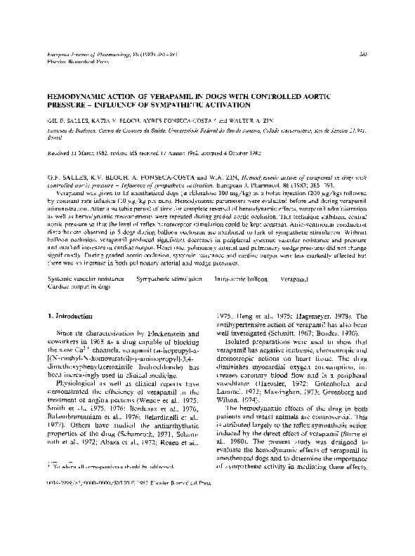 (PDF) Hemodynamic action of verapamil in dogs with controlled aortic