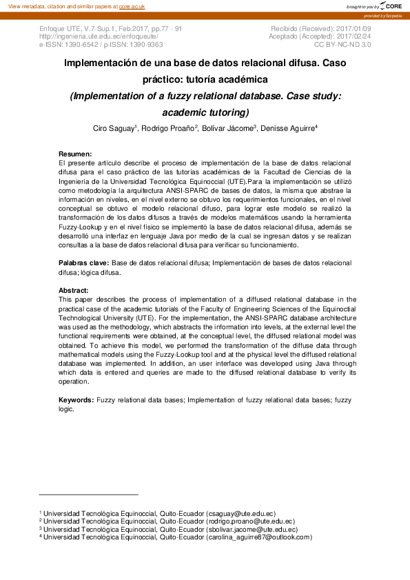 (PDF) Implementation of a fuzzy relational database. Case study ...