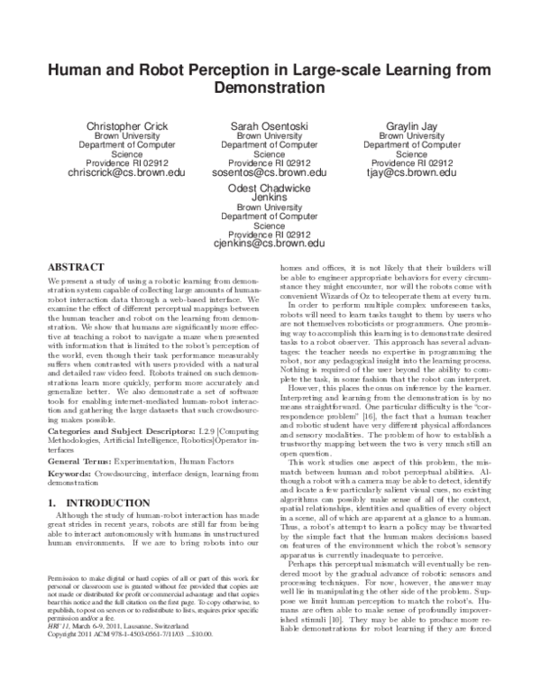 (PDF) Human and robot perception in large-scale learning from demonstration