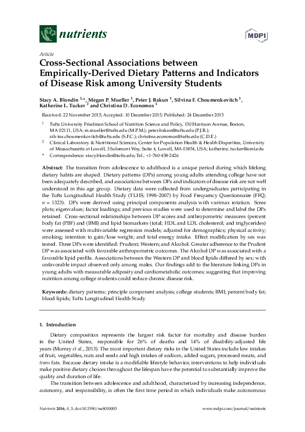 (PDF) Cross-Sectional Associations between Empirically-Derived Dietary ...