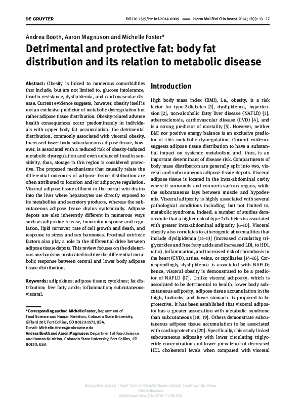 (PDF) Detrimental and protective fat: body fat distribution and its ...