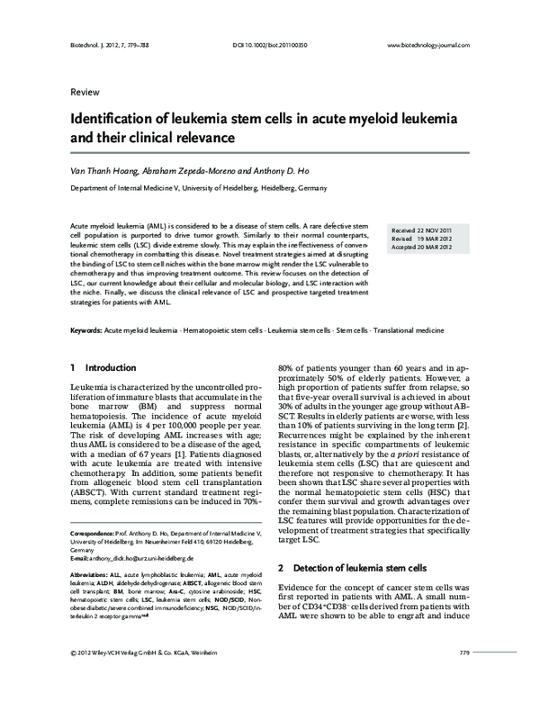 (PDF) Identification of leukemia stem cells in acute myeloid leukemia ...