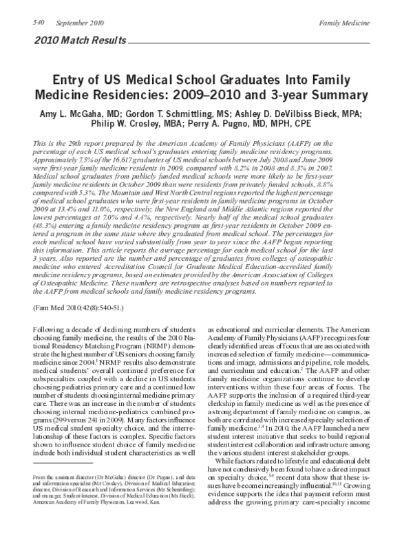(PDF) Entry of US medical school graduates into family medicine ...