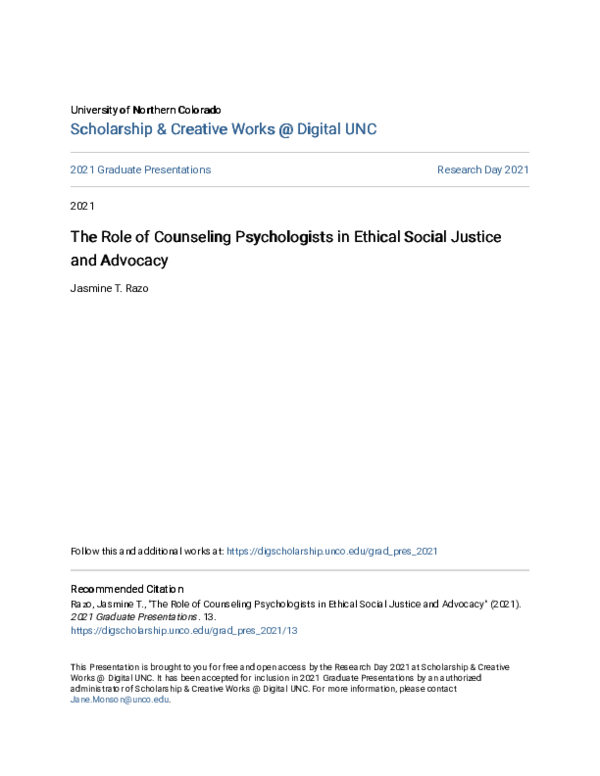 (PDF) The Role of Counseling Psychologists in Ethical Social Justice ...
