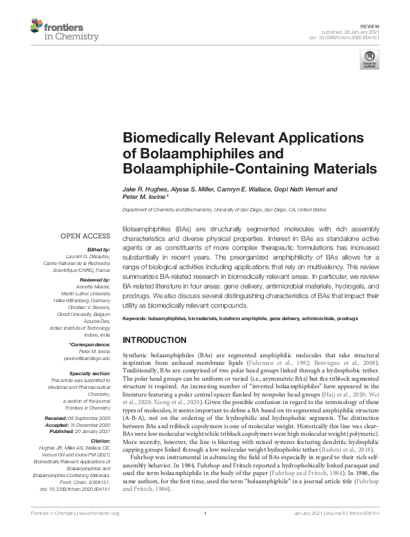 (PDF) Biomedically Relevant Applications of Bolaamphiphiles and ...