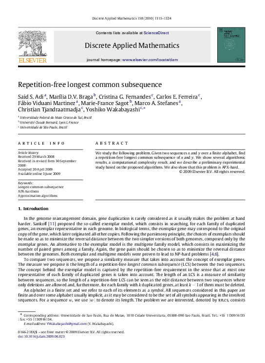 (PDF) Repetition-free longest common subsequence | Marco Aurelio ...