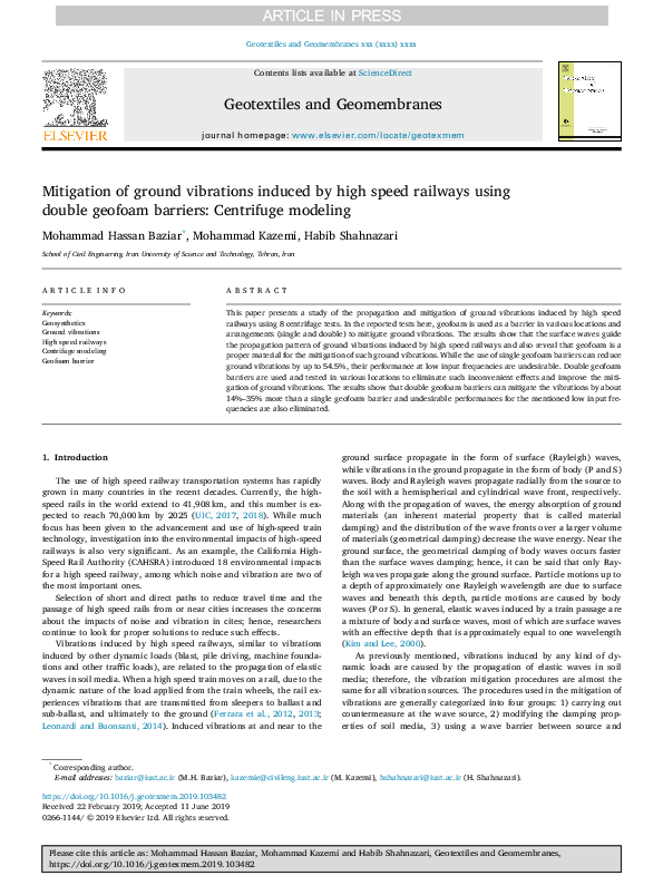 (PDF) Mitigation of ground vibrations induced by high speed railways ...