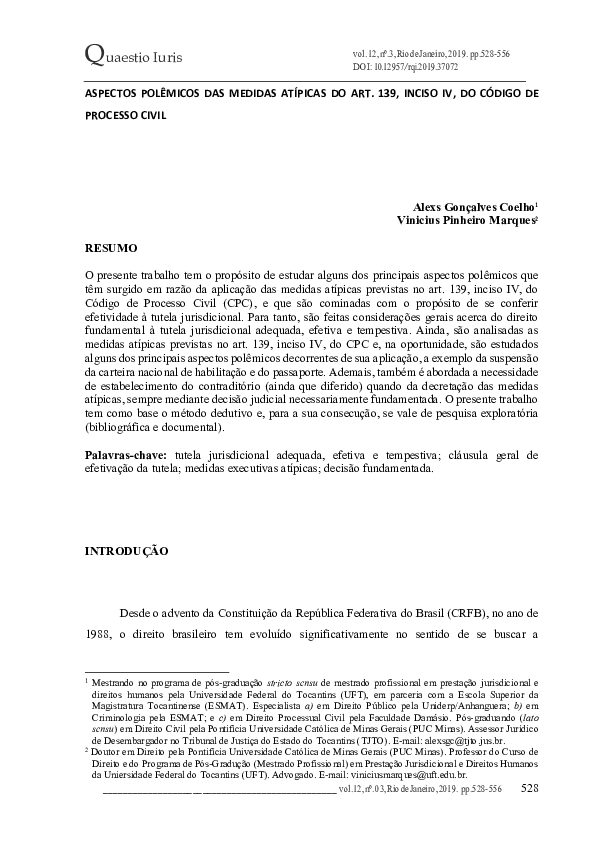 (PDF) Aspectos polêmicos das medidas atípicas do art. 139, inciso IV ...