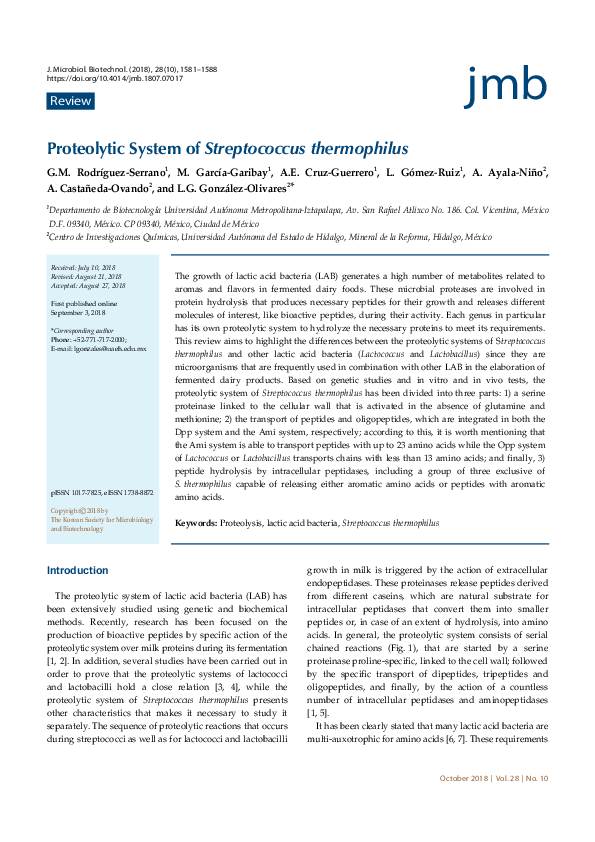 (PDF) Proteolytic System of Streptococcus thermophilus