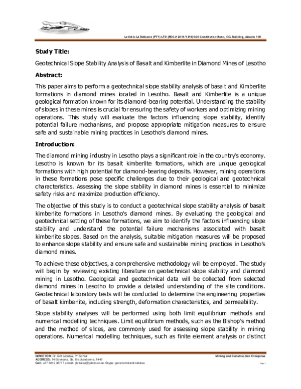 (PDF) Geotechnical Slope Stability Analysis of Basalt and Kimberlite in ...