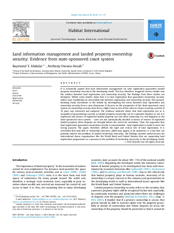 (PDF) Land information management and landed property ownership ...