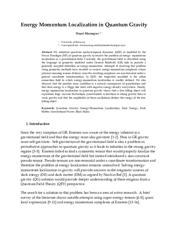(PDF) Energy Momentum Localization in Quantum Gravity
