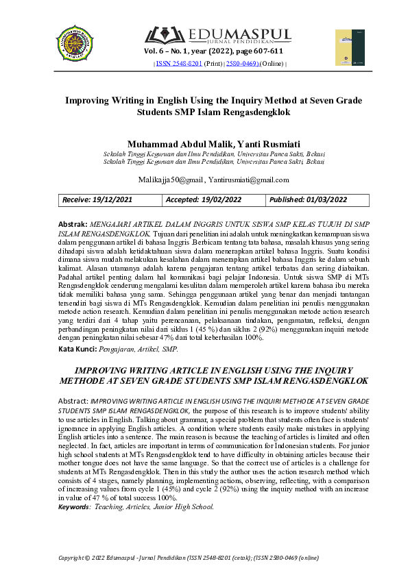 (PDF) Improving Writing in English Using the Inquiry Method at Seven ...
