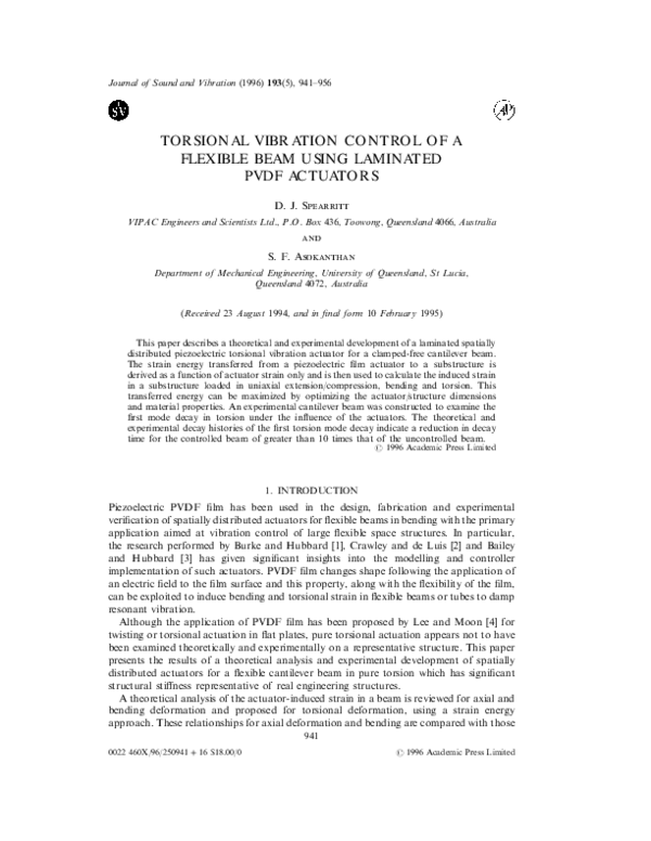 (PDF) Torsional Vibration Control of a Flexible Beam Using Laminated ...