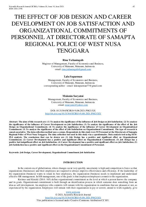 (PDF) The Effect of Job Design and Career Development on Job ...