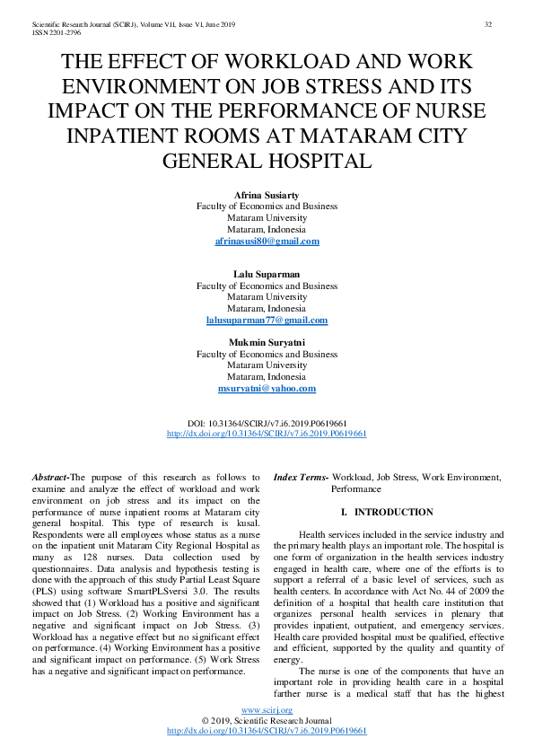 (PDF) The Effect of Workload and Work Environment on Job Stress and Its ...
