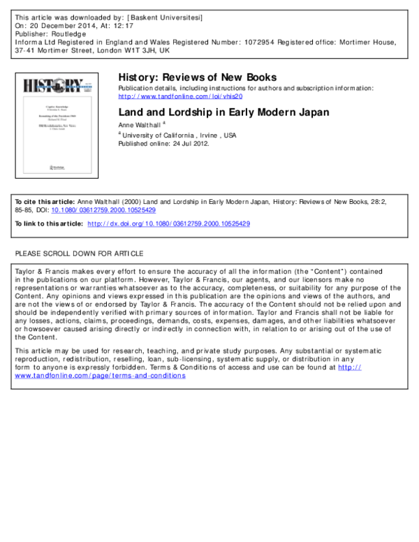 PDF) Land and Lordship in Early Modern Japan