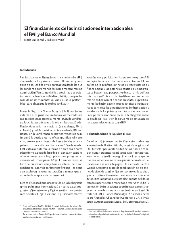 (PDF) El financiamiento de las instituciones internacionales: el FMI y ...