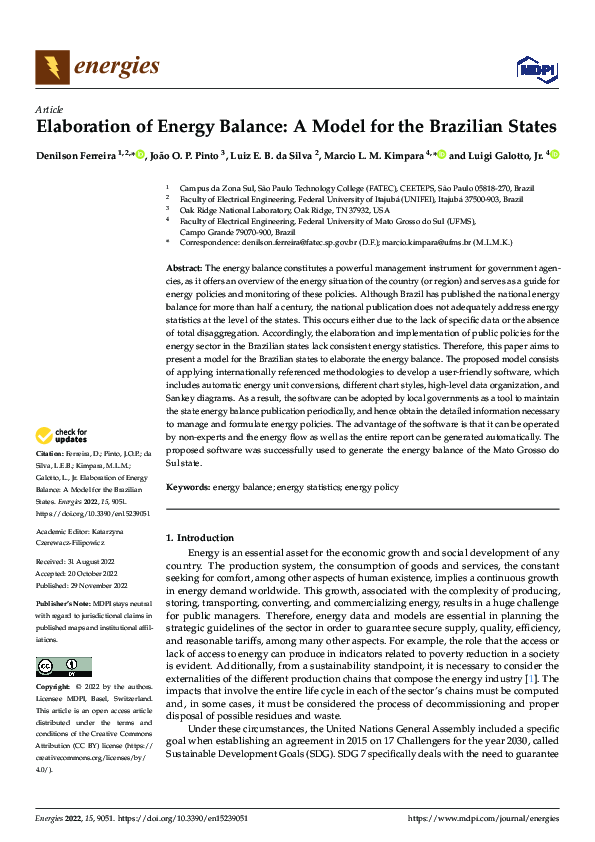 (PDF) Elaboration of Energy Balance: A Model for the Brazilian States