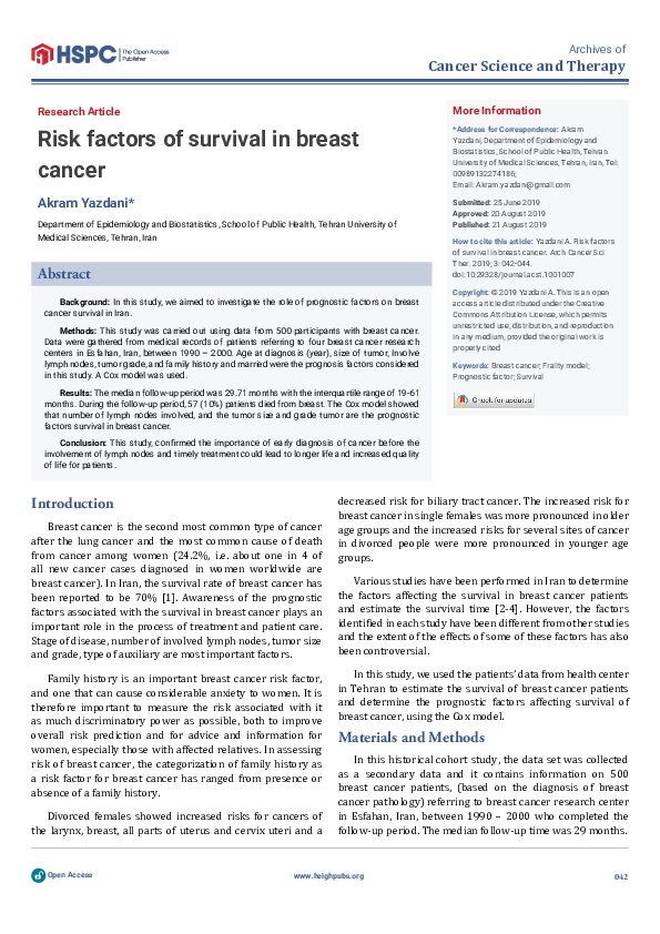 (PDF) Risk factors of survival in breast cancer