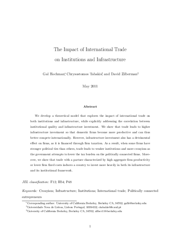 (PDF) The impact of international trade on institutions and infrastructure