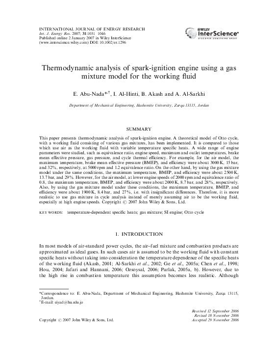 (PDF) Thermodynamic analysis of spark-ignition engine using a gas ...