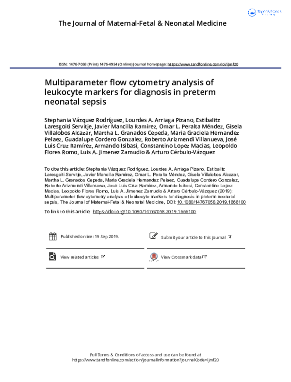 (PDF) Multiparameter flow cytometry analysis of leukocyte markers for diagnosis in preterm
