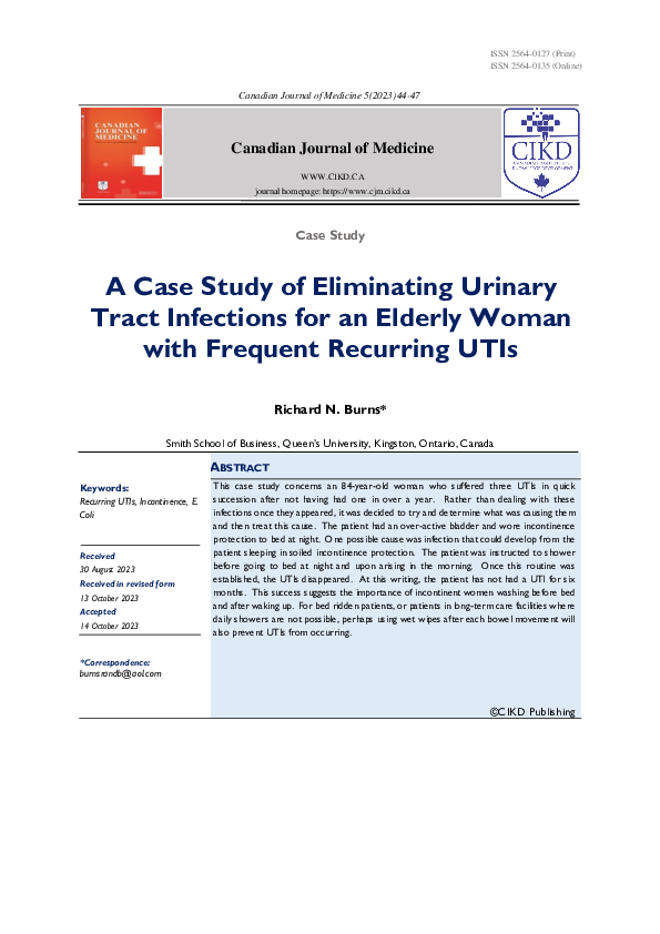 (PDF) A Case Study of Eliminating Urinary Tract Infections for an ...