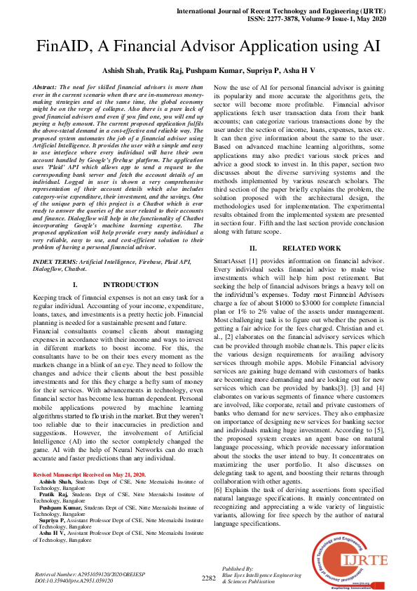 (PDF) FinAID, A Financial Advisor Application using AI