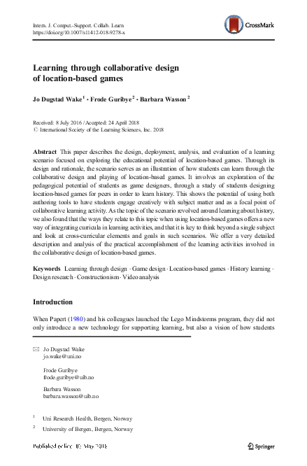 (PDF) Learning through collaborative design of location-based games