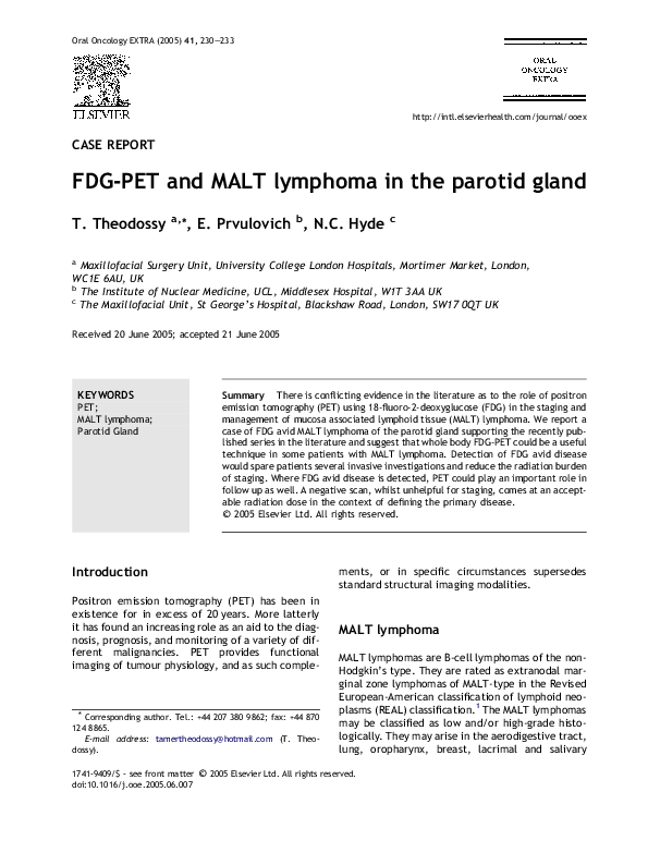 (PDF) FDG-PET and MALT lymphoma in the parotid gland