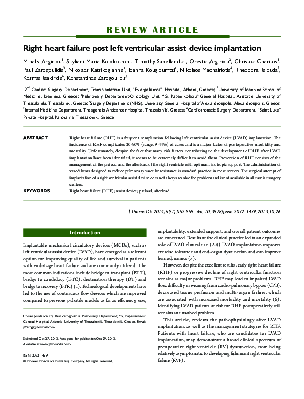 (PDF) Right heart failure post left ventricular assist device implantation