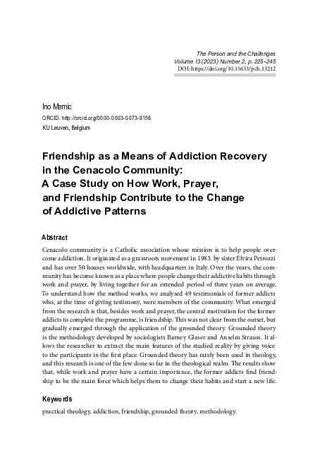 (PDF) Friendship as a Means of Addiction Recovery in the Cenacolo ...