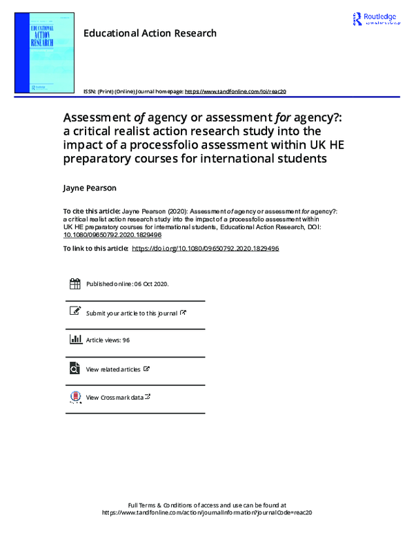 (PDF) Assessment of agency or assessment for agency?: a critical ...