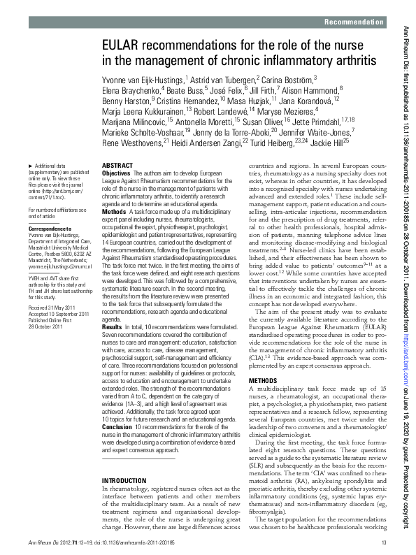 (PDF) EULAR recommendations for the role of the nurse in the management ...