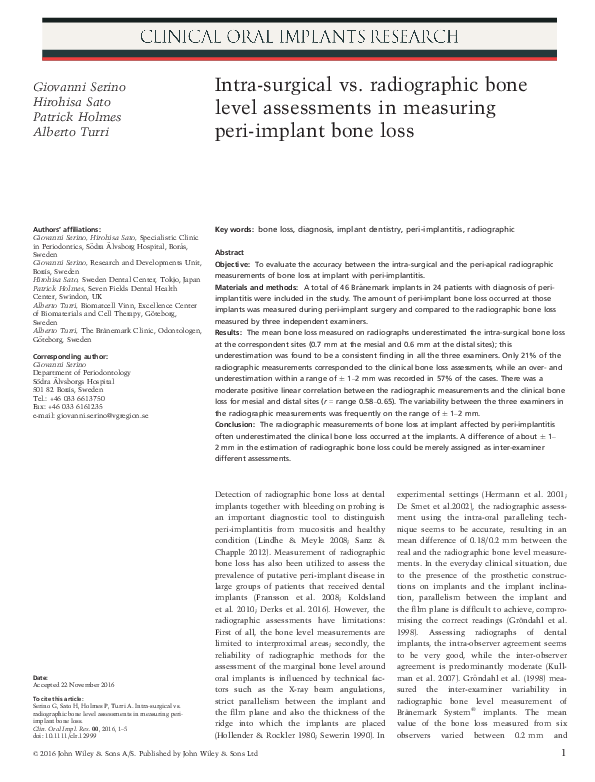 (PDF) Intra-surgical vs. radiographic bone level assessments in ...