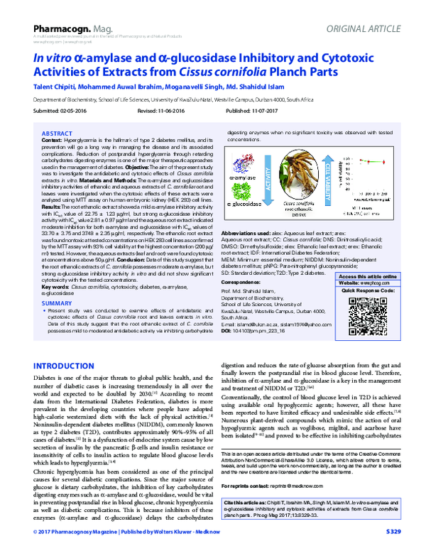 (PDF) In vitro α-amylase and α-glucosidase inhibitory and cytotoxic ...